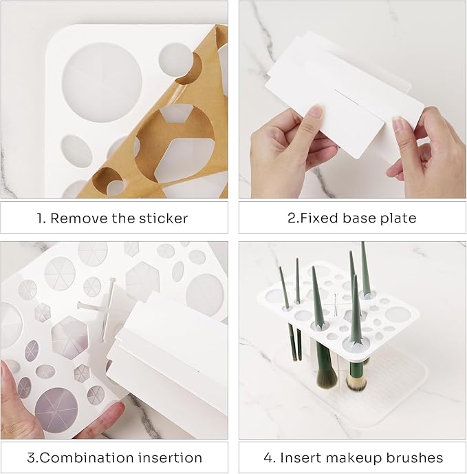 Makeup Brushes Drying Rack with Mat, 28 Holes Acrylic Brush Holder Stand Tree Tray, Folding Makeup Brush Holder (White)
