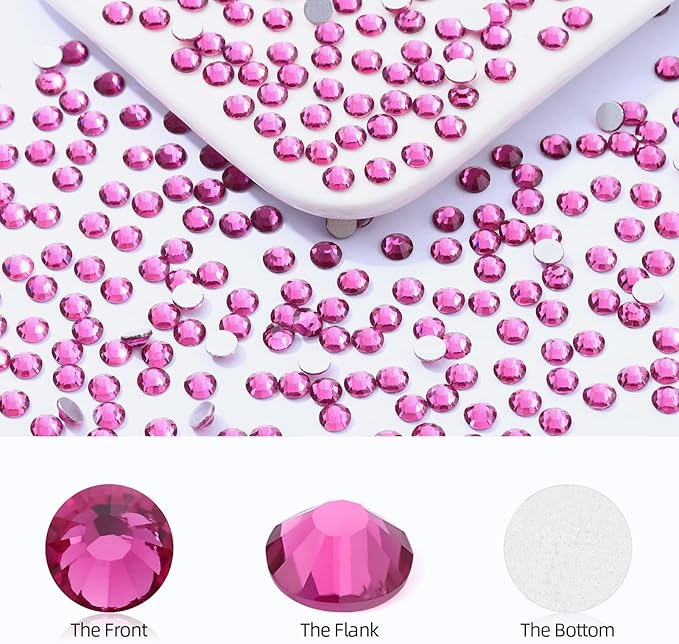 Meibite Fuchsia Flatback Rhinestones, Glass Rhinestones for Nail Art and Craft, Glue Fix, Loose Crystal Gemstones(Fuchsia, SS30, 288pcs, 6.4-6.6mm)