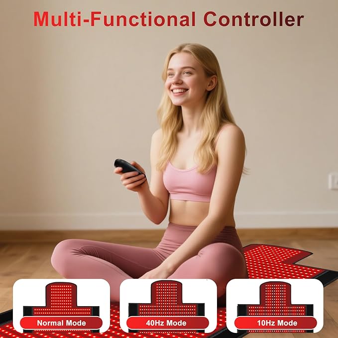 Full Body Red Light Therapy Mat, 2in1 LEDs (660nm& 850nm) Red Light Therapy Blanket, Premium Material, Adjustable Timer & Intensity (1370 LEDs)