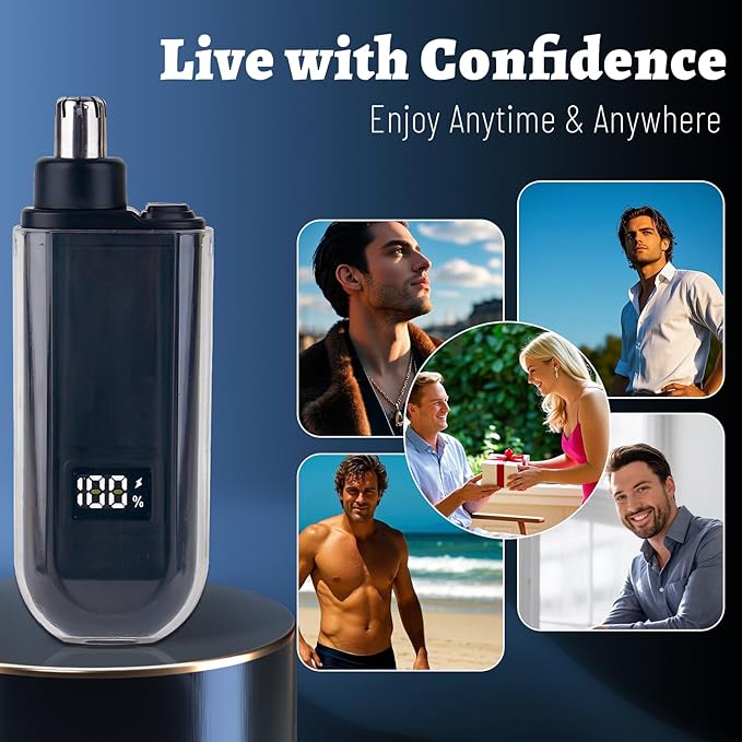 Mendaping Nose and Ear Hair Trimmer for Men, 2025 Nose Hair Trimmer Clipper with LED Display for Women, Professional IPX7 Waterproof Dual Edge Blades Nasal Trimmer Clippers for Travel (Black)