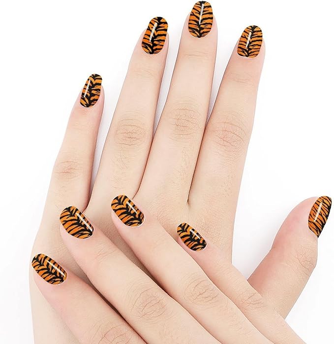 WUXEKZO Full Wrap Nail Stickers Nail Art Decoration Set for Fake Nails Design (5 PCS Tiger Stripe Animal Print Nails Stickers Wraps Decals)