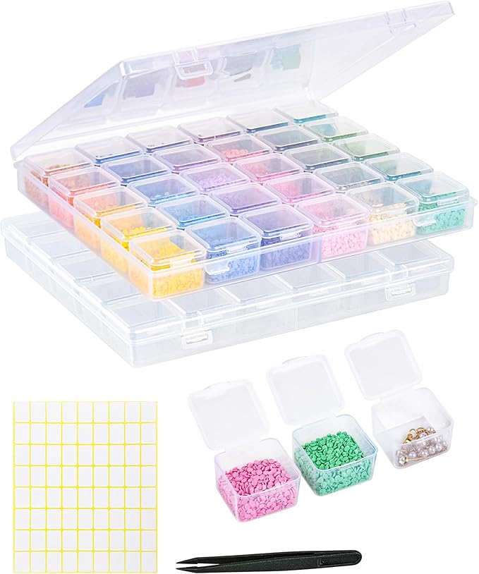 Cokapo 60-Grid Diamond Painting Storage Containers, Portable Diamond Art Storage Case with Labels, Bead Organizers and Storage for Diamond Painting Accessories & Tools, DIY Art Craft, Jewelry, Nail