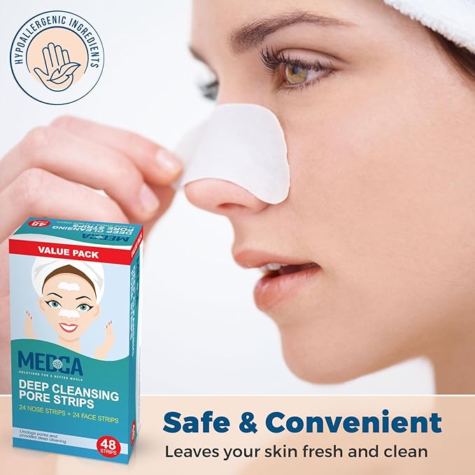 MEDca Deep Cleansing Blackhead Pore Strips - Pack of 48 Peel - Off Blackhead Remover and Pore Unclogging Strips for Nose and Face, Chin, Forehead & Healthier Looking Skin