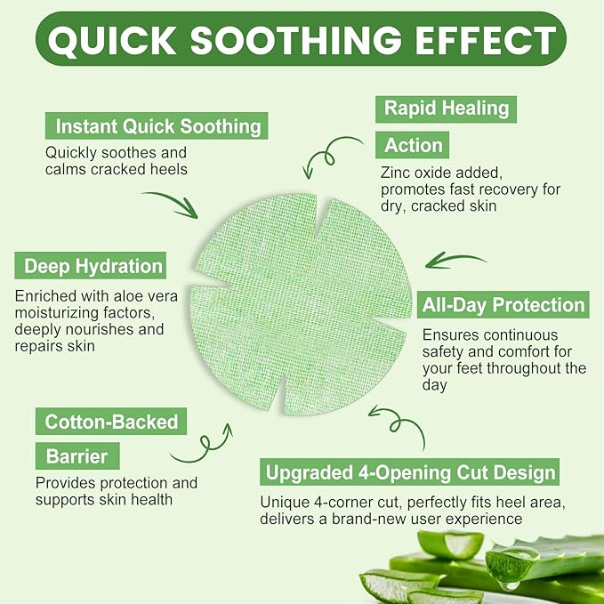 TEAWOO 30PCS Patented Aloe Vera Cracked Heel Treatment Patches, New Upgraded Cracked Heel Repair Bandage