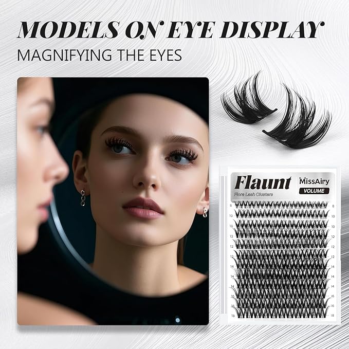MissAiry Flaunt Lash Clusters Wispy Cluster Eyelash Extensions 8-18MM Wispy Lash Clusters Flora Cluster Lashes D Curly Cluster Eyelash Extensions Wet Look Natural DIY Lashes Clusters(Flaunt 8-18MM)