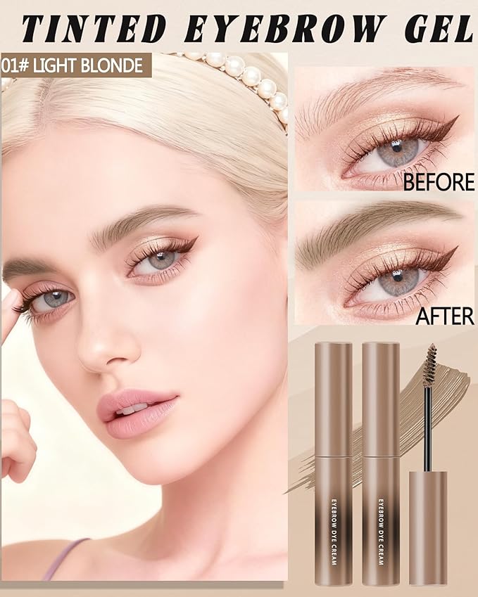 Blonde Tinted Eyebrow Gel, 2 Pcs Long Lasting Waterproof Eye Brow Tinting Kit, Smudgeproof Natural Eyebrow Mascara Glue, Ultra-Fine Brush Brow Filler Stain, Christmas Eye Makeup Gift for Women-01