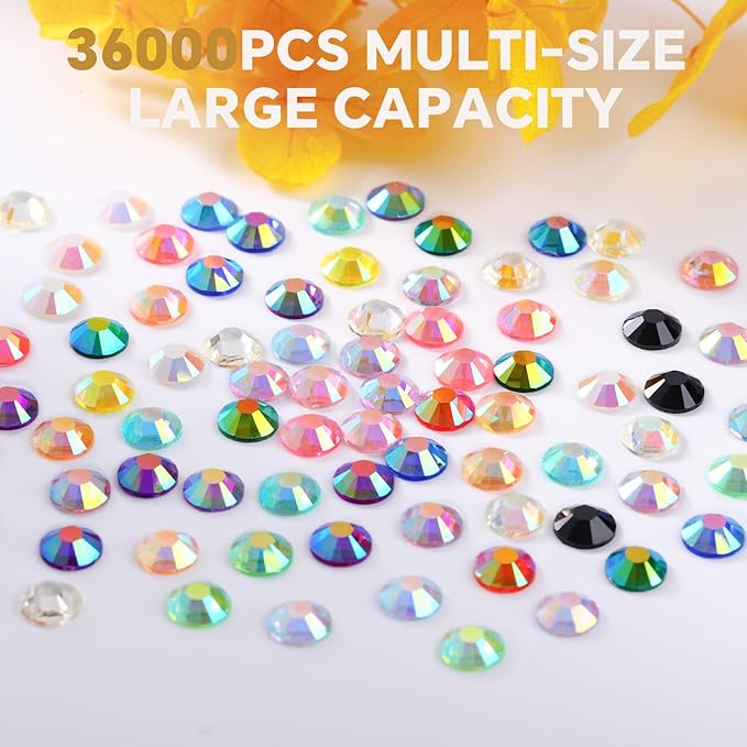 36000Pcs 3mm Resin Flatback Rhinestones Tumbler Non-hotfix Round Gems for Nails Crafts Clothes Shoes Decoration(3mm,Mixed Color)