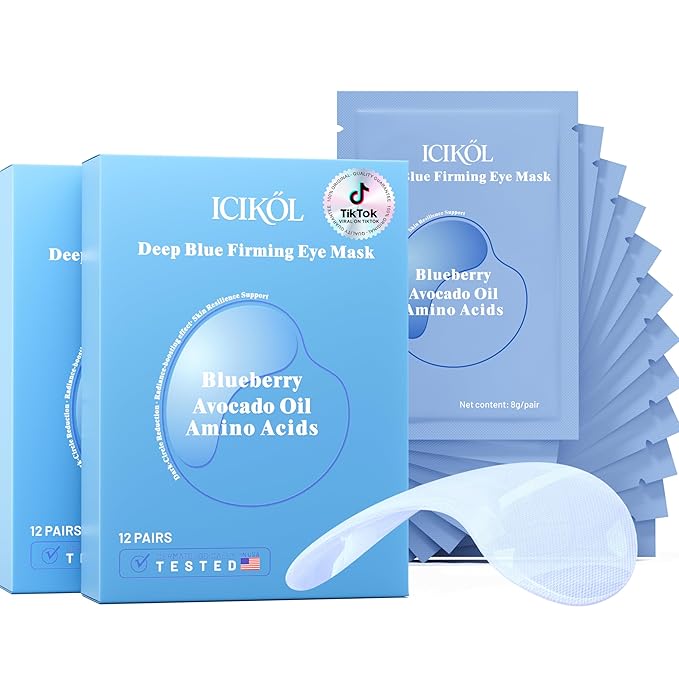 Under Eye Mask Reduce Dark Circles, Puffy Eyes, Undereye Bags, Wrinkles, Collagen Under Eye Patches, White Elephant Gifts for Adults, Vegan - Self Care (24 Pairs, Blueberry)