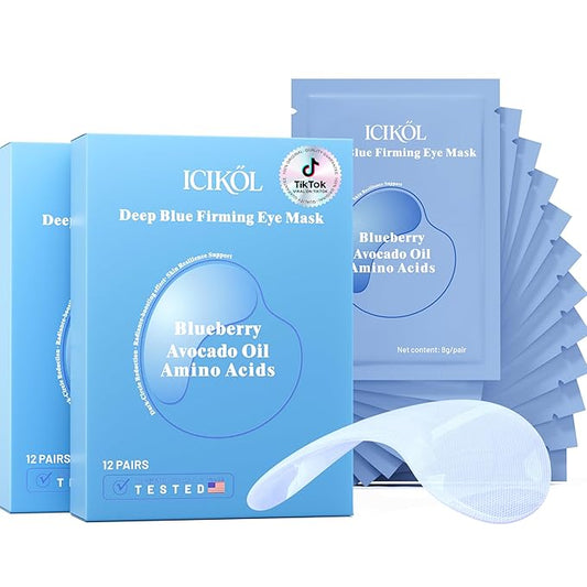 Under Eye Mask Reduce Dark Circles, Puffy Eyes, Undereye Bags, Wrinkles, Collagen Under Eye Patches, White Elephant Gifts for Adults, Vegan - Self Care (24 Pairs, Blueberry)