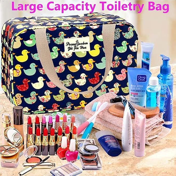 Hjkiopc Large Makeup Bag Toiletry Bag for Women Make Up Bag Cosmetic Bag Toiletries Bag Brush Bags for Traveling (Navy Duck)