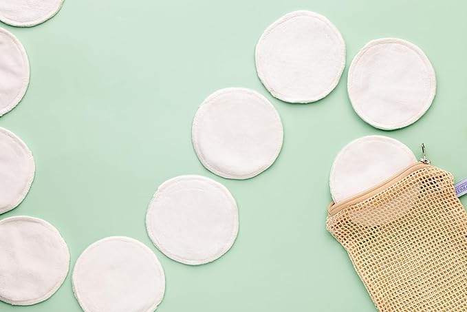 Reusable Cotton Pads for face, Reusable Cotton Rounds for Facial Cleansing, Bamboo, Reusable Makeup Remover Pads for face in Organic Cotton mesh Bag, 10 Pads, Ora’s Amazing Herbal