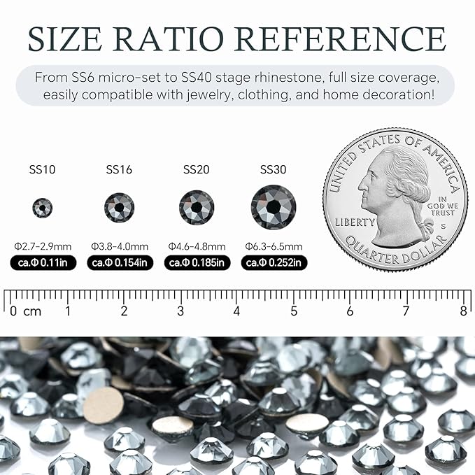 Meibite Gray Flatback Rhinestones, Glass Rhinestones for Nail Art and Craft, Glue Fix, Loose Crystal Gemstones(Gray, SS20, 1440pcs, 4.6-4.8mm)