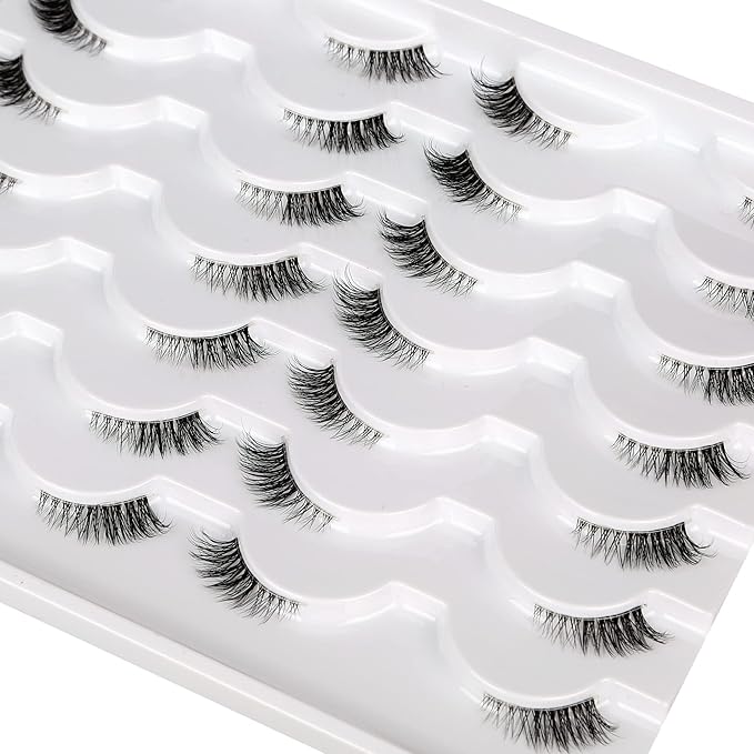 Half False Eyelashes with Clear Band Wispy Cat Eye Look Natural Short Small 3/4 Accent Lashes Faux Mink Fake Eyelash Strips 14 Pairs Pack