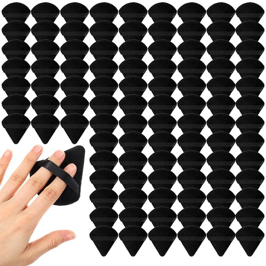 Oqqlin 150 Pcs Triangle Powder Puff Bulk, Black Soft Makeup Puff 2.76 x 2.56 Inch Face Setting Powder Puffs for Loose, Velvet Cosmetic Foundation, Wet and Dry Makeup Tools