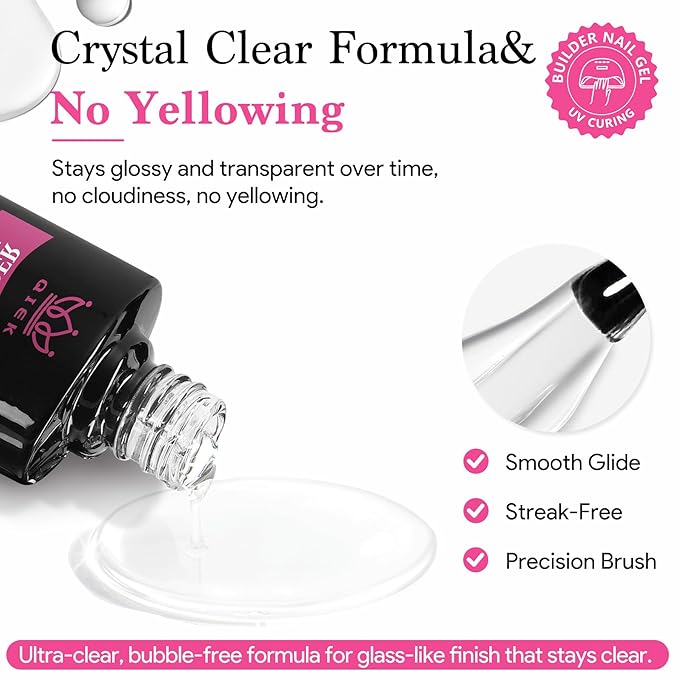 QIEK Builder Nail Gel, 7-in-One Builder for Nails Crystal Clear Strengthener Glue Apex Enhancement Extension Hard Building Gel LED Lamp Cured Rubber Base Coat for DIY Beginners& Salon Manicure 0.54 OZ