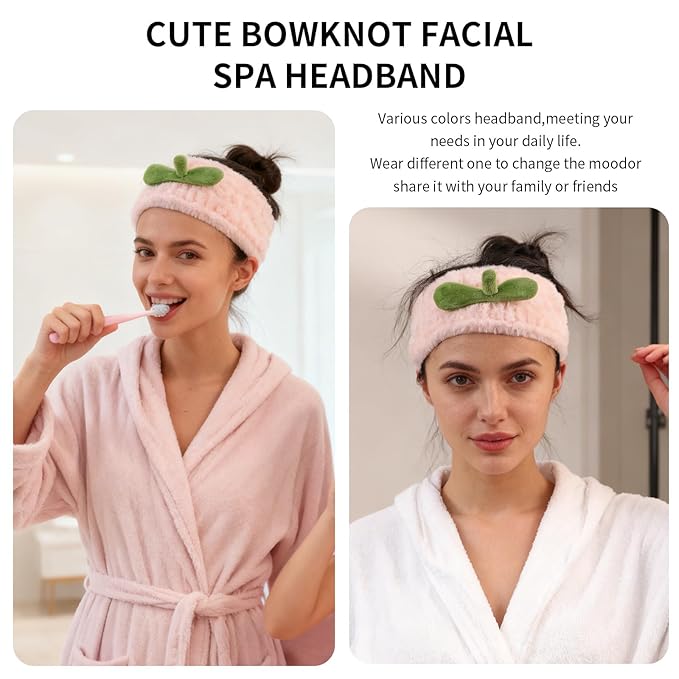 PERFECTSIGHT Spa Headband for Washing Face, Cute Wristband Hair Band Set for Shower Yoga Beauty Skincare Party, Soft Fluffy Makeup Headband, Kawaii Facial Headbands for Woman Girls, Peach