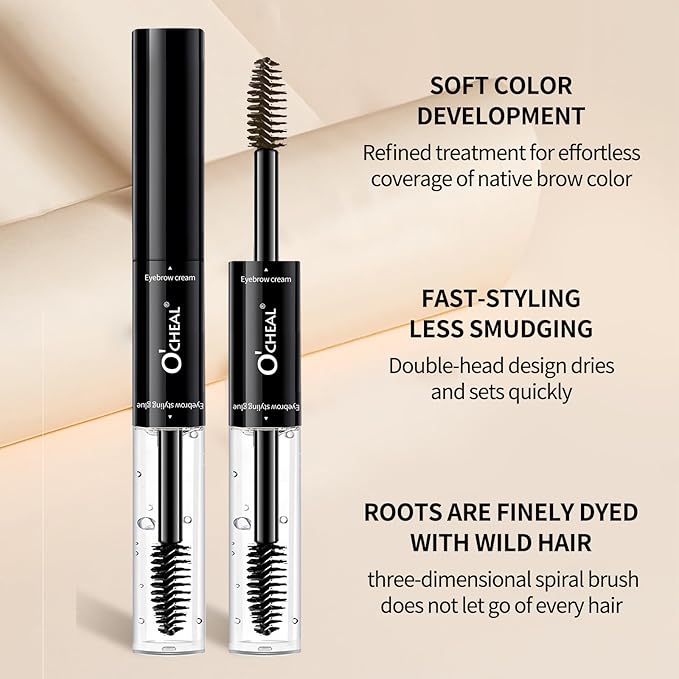 O'CHEAL Double-Ended Tinted Eyebrow Gel, Waterproof, SmudgeProof Brow Glue with Brush, Quick-Drying, 24HR Brows Makeup for Natural Full Brows, 3D Eyebrow Mascara for Women (Grey)