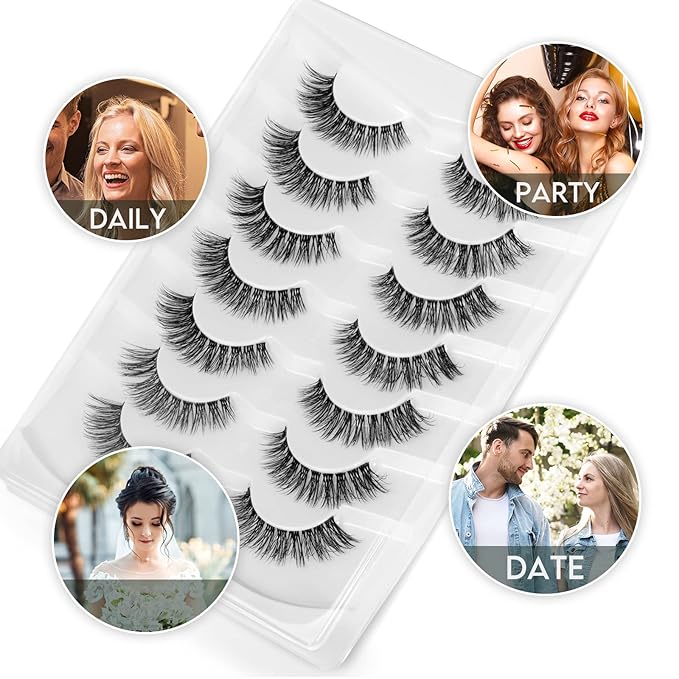Natural Lashes False Eyelashes Wispy Natural Faux Mink Lashes Jiocolor 7 Pairs Light Volume Fake Eye Lashes DJ-15