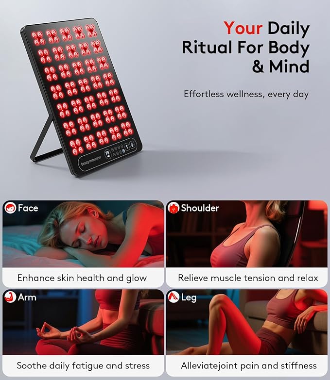 Portable Red Light Panel: Cordless Lightweight 660 850nm LED Light Therapy Device for Women - Red & Infrared Light for Daily Skin Care and Muscle Pain Relief - Including Stand