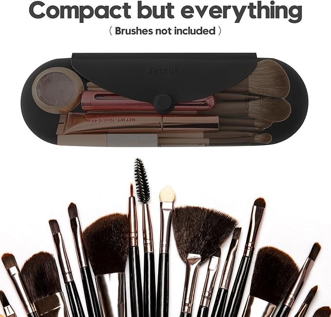 JASAQE Silicone Makeup Brush Holder，Travel Makeup bag-Soft Portable Cosmetic Face Brushes Holder，Large Travel Makeup Brush Case with Anti-Fall Out Magnetic Closure