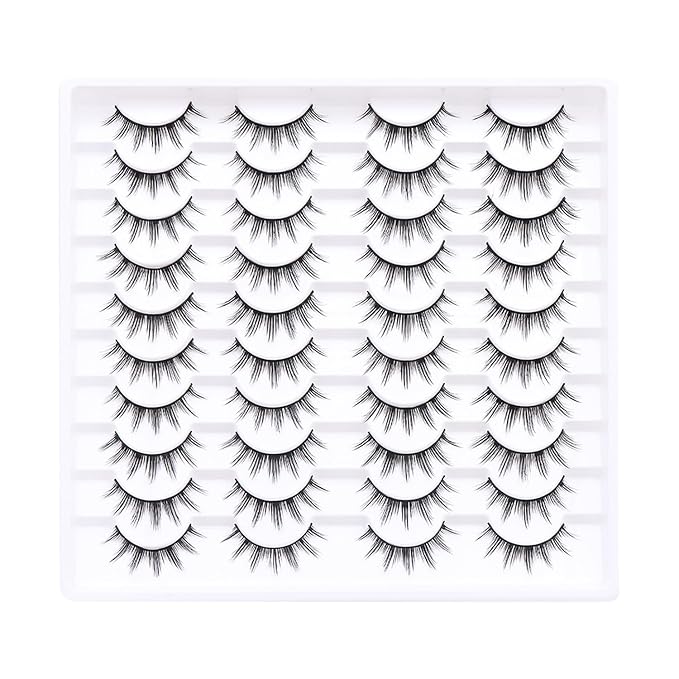 False Eyelashes 20 Pairs Wispy Lashes Faux Mink Lashes 14mm 3D Fluffy Cat Eye Lashes （style 20-067)