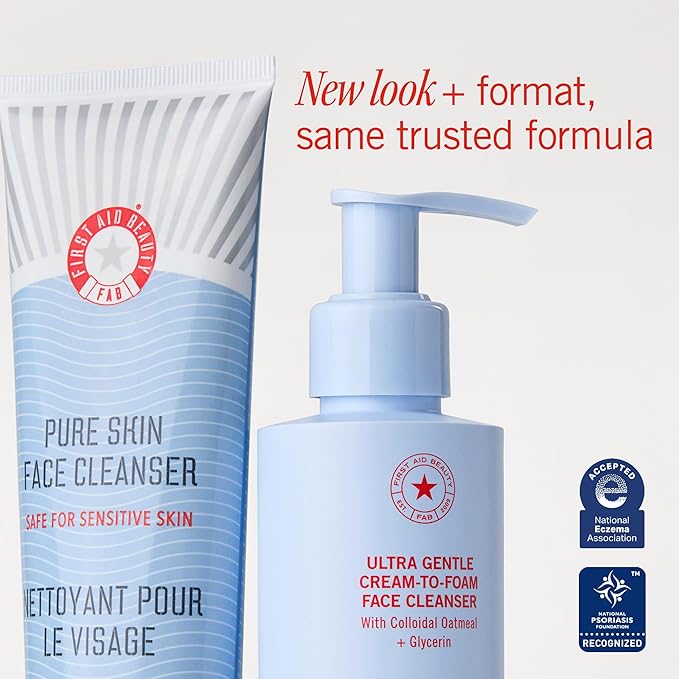 First Aid Beauty Ultra Gentle Cream-to-Foam Facial Cleanser – Makeup Removing Face Cleanser - Face Wash with Colloidal Oatmeal & Glycerin, for Sensitive, Acne & Blemish-Prone Skin, 10 oz