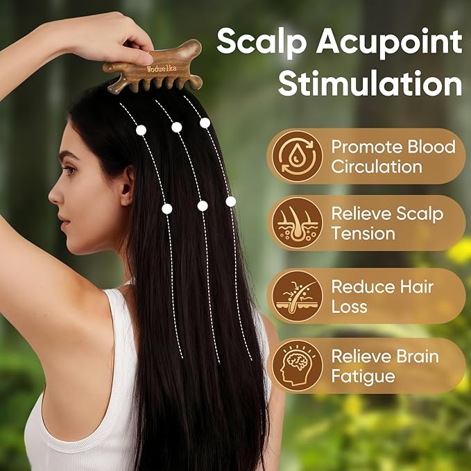 6-in-1 Gua Sha Tool for Face & Body – Green Sandalwood Massage Comb, Lymphatic Drainage, Wooden Scalp Massager, Jaw Lifting & Nose Sculpting, Head Massage Comb for Stress Relief