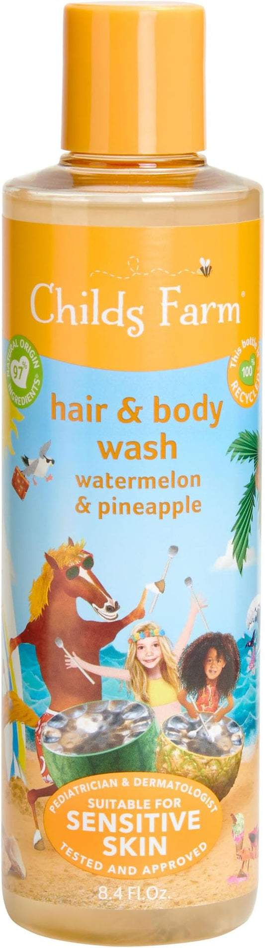 Childs Farm, Kids Hair & Body Wash for Dry, Sensitive Skin, Watermelon & Organic Pineapple, Gently Cleanses, Vegan, Cruelty-Free, 8.4 Fl Oz