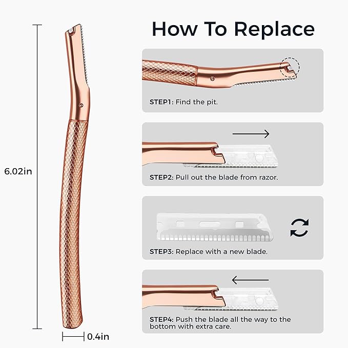 ZOMCHI Eyebrow Razor, Face Razors for Women&Men, Eyebrow Trimmer Shaper with Precision Cover,Facial Shaver with 6 Blades (Rose Gold)