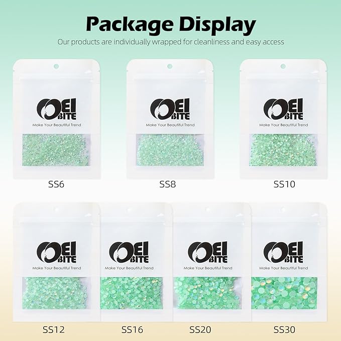 Meibite F Light Green Flatback Rhinestones, Glass Rhinestones for Nail Art and Craft, Glue Fix, Loose Crystal Gemstones(F Light Green, SS20, 1440pcs, 4.6-4.8mm)