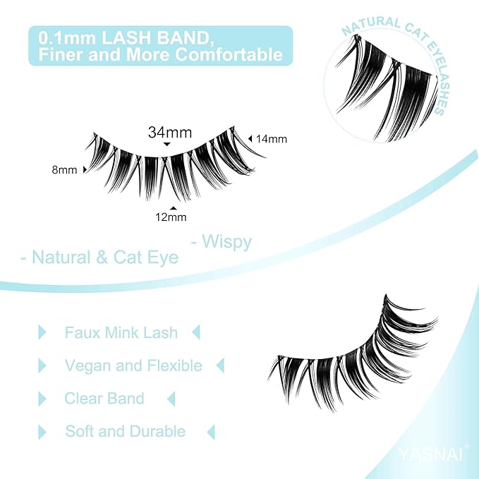 False Eyelashes Manga Lashes Anime Strip Fake Eyelashes YASNAI Fairy Spiky 7 Pairs Faux Mink Lashes Cosplay 8-14mm Wispy Natural Look Thick Fake Eye Lashes Soft Lashes