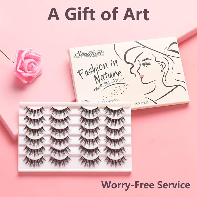 SONAFEEL Super Soft 6d Mink Lashes Natural Look 15mm 12Pairs Volume Lashes Pack Handmade Reusable Strip Lashes Bulk False Eyelashes