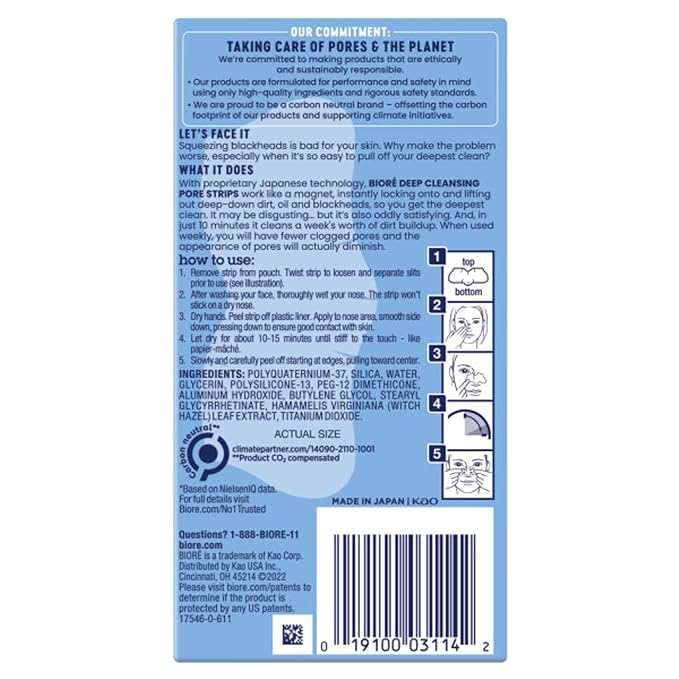 Bioré Original Blackhead Remover Strips, Deep Cleansing Nose Strips With Instant Pore Unclogging, Features C-Bond Technology, Oil-Free, Non-Comedogenic Use, 14 Count, Pack of 4