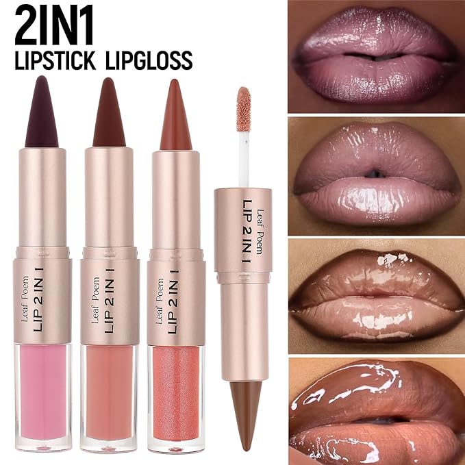 2-in-1 Double-Ended Matte Lip Liner & Lip Gloss Duo, Smoky Mauve Plum Ombre Lip Combo Pencil, Lip Liner and Lipstick Gloss Set for Defined & Fuller Looking Lips (#11 Smoky Mauve Plum Ombre)