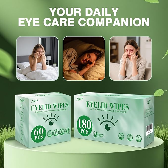 180PCS Tea Tree Oil Eyelid Wipes – Individually Wrapped Eye Lid Cleaning Wipes，Soothing For Sensitive Eyes, Stay Hydrated Lid Wipe
