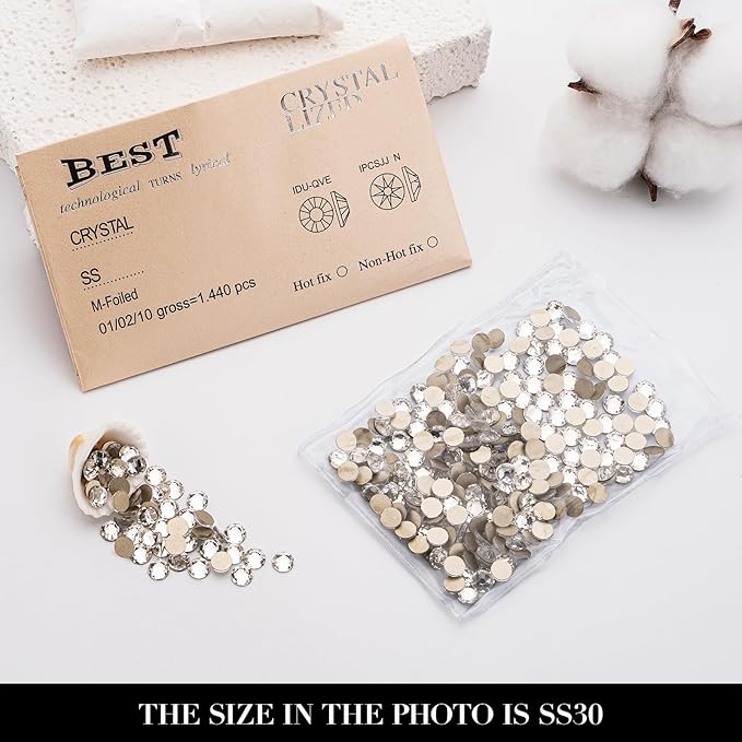 Novani Clear Rhinestones 288pcs Flat Back Round Rhinestone Style 2088 Sparkly Crystal Gemstones for Nail Art and Crafting SS30,6.4-6.6mm