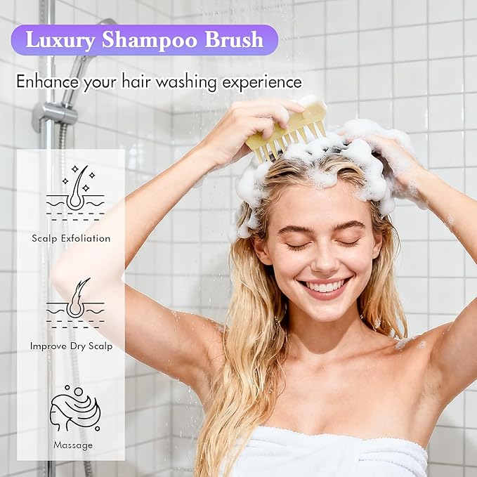 KISMETICS Luxury Shampoo Brush, Scalp Massager and Exfoliator Features Soft Bristles to Aid in Dandruff Relief, Increase Circulation, Stimulate Hair Growth for Healthy Looking Hair