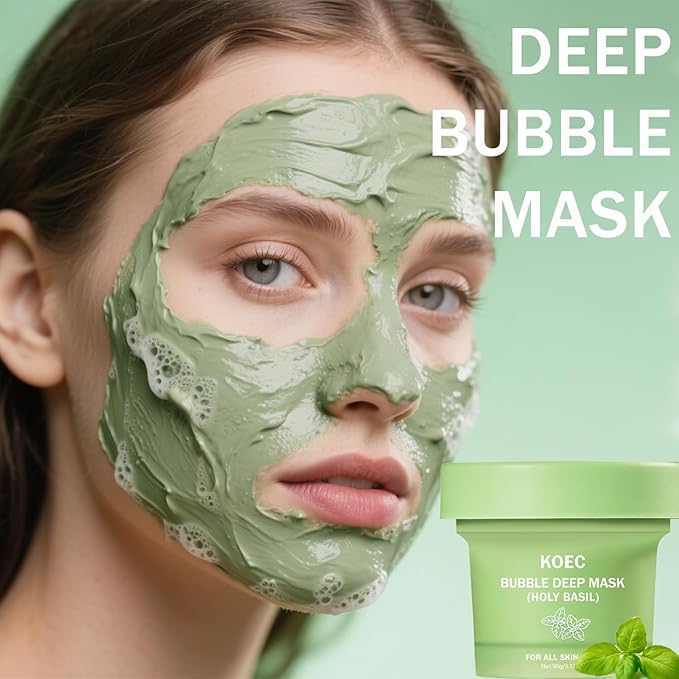 Holy Basil Bubble Deep Face Mask – Foaming Clay Mask with Basil Extract for Deep Cleansing, Pore Purification & Gentle Exfoliation, Style Bubble Mask for Oily & Acne-Prone Skin (01)