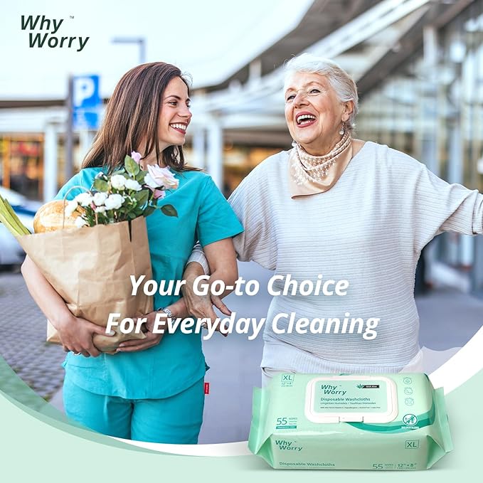 WhyWorry Wet Wipes for Adults, 8"x12" Extra Large Body Cleansing Wipes for Elderly & Incontinence, Extra Thick Adult Washcloths Disposable with Aloe & Vitamin E, Unscented, 220 Count (4 Packs of 55)