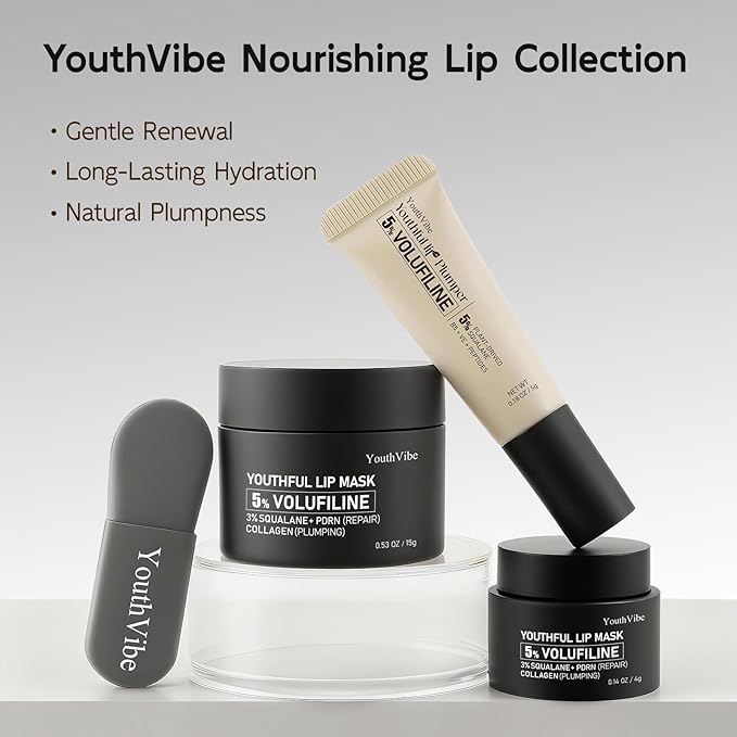 YouthVibe Lip Sleeping Mask Overnight Moisturizing – 5% Volufiline, Squalane, Shea Butter, PDRN & Collagen Hydrating Lip Mask Treatment for Lip Care, Dry & Flaky Lips