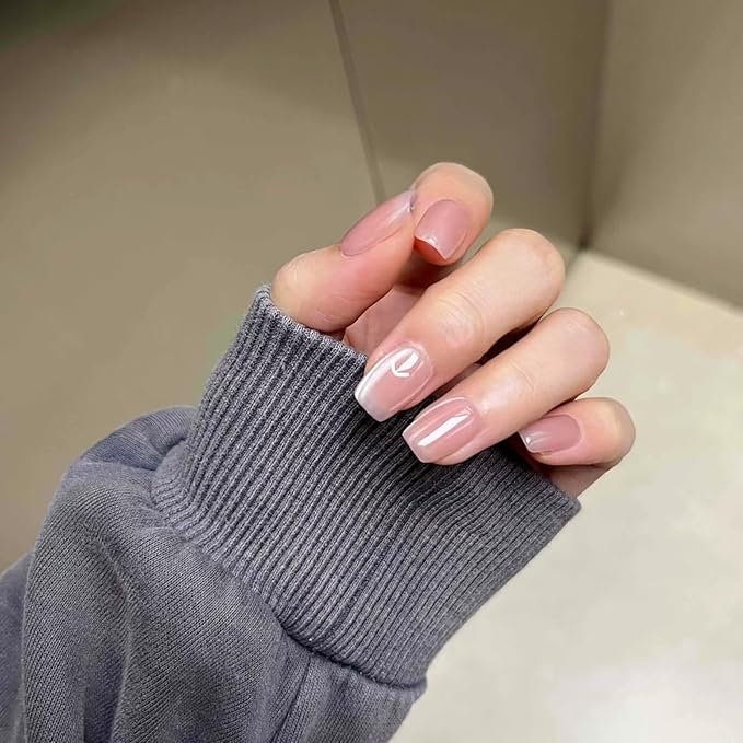 Cat Eye Press on Nails Handmade Short Oval/Square/Round False Nails with French Tip/Aurora/Magnetic Shimmer Designs (Side#Pink Crystal S)