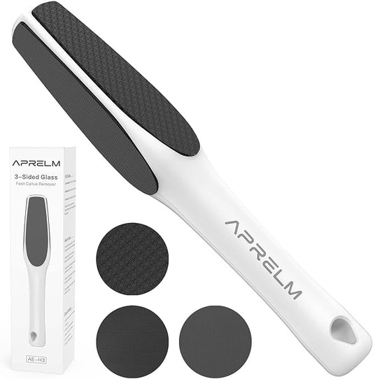 AprElm 3-Sided Nano Glass Foot Callus Remover, Professional 3-in-1(Coarse, Medium, Fine) Foot File, Pedicure Tools for Feet Hard Skin Smooth Polishing (White)
