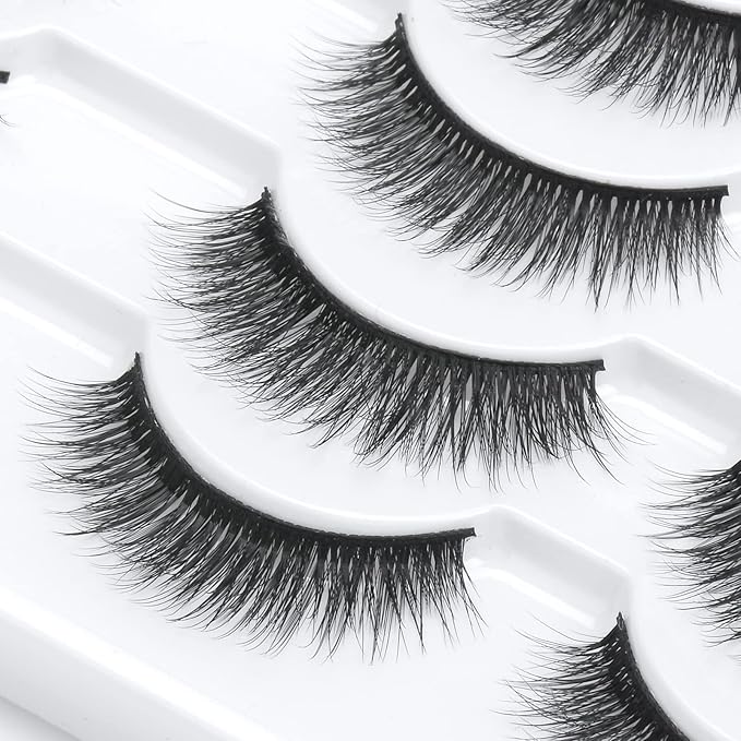 SONAFEEL Natural Lashes Short False Eyelashes 13mm Volume Strip Lashes 12Pairs 3d Mink Lashes Fluffy Reusable Fake Eyelashes Pack
