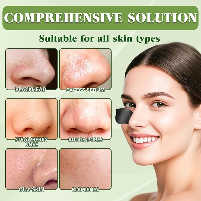 Eveellyn Blackhead Remover Strips, 10 Pcs Charcoal Pore Strips, Deep Cleansing Blackhead Strip for All Skin Type, Nose Strip Blackhead Remover, Keep Skin Clear and Tighten Pores