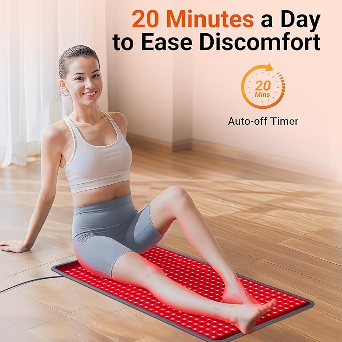 Comfytemp 33'' x 17'' Red Light Therapy Mat for Body, 480 LEDs FSA Eligible HSA Near Infrared Light Therapy Pad, 660nm & 850nm Light Blanket for Back Belly Knee Joints Muscle, 65W