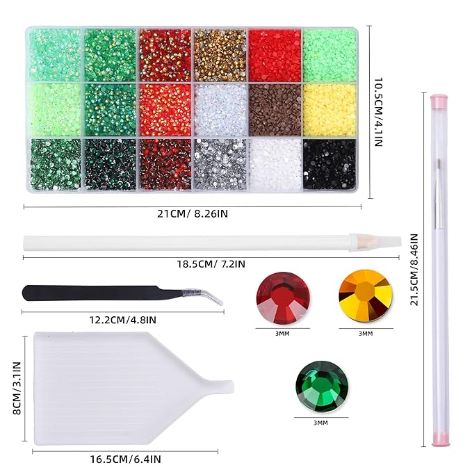 36000Pcs 3mm Christmas Resin Rhinestones Kit- Resin Mixed Color Rhinestones for Nail Clothes Shoes Tumblers Decoration Flat Back Round