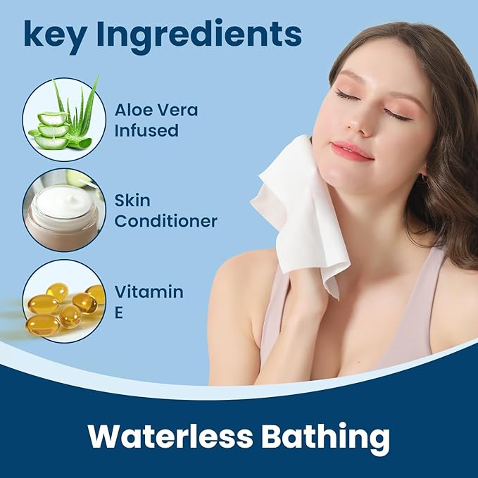 Extra Thick Bath Wipes, Fresh Bathing Wipes | Shower & Bath Alternative | Body Wipe for Adults Bathing No Rinse | Microwavable with Aloe & Vitamin E | 10 Packs - 100 Ct