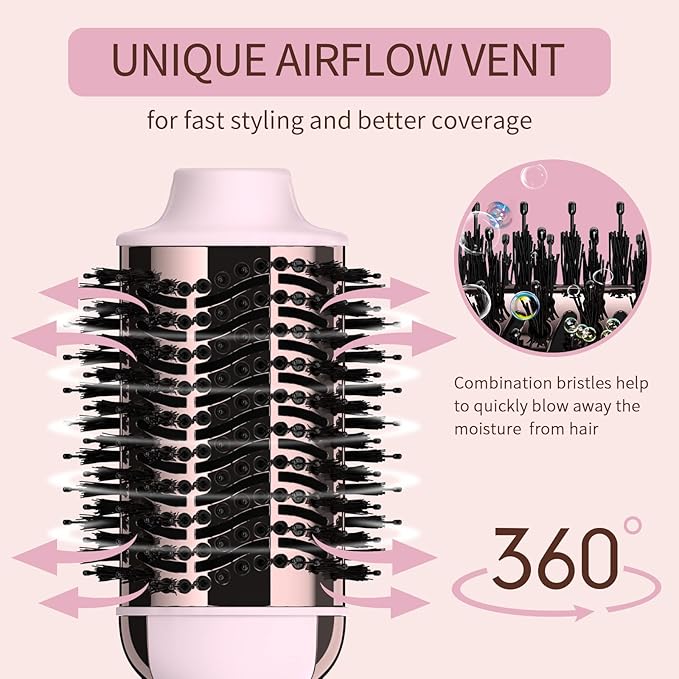 Hair Dryer Brush Blow Dryer in One, Upgraded 4 in 1 Hair Dryer and Styler Volumizer with Negative Ion Anti-frizz Ceramic Titanium Barrel Hot Air Hair Straightener Brush