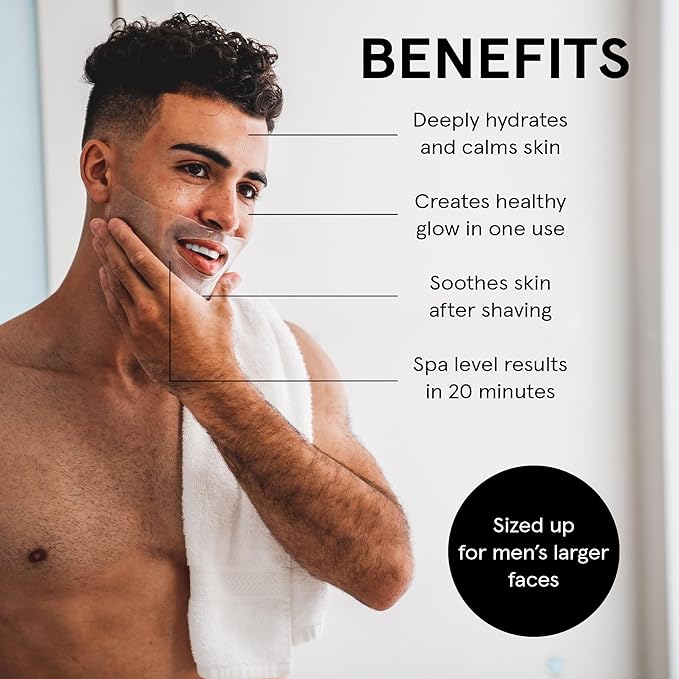 JAXON LANE BRO MASK Premium Korean Face Mask for Men (4 x 4 Pack) - Anti Aging Sheet Masks w/Hydrogel, Vitamin C, Hydrolyzed Collagen, & Hyaluronic Acid - Perfect Skin Care Stocking Stuffers for Men