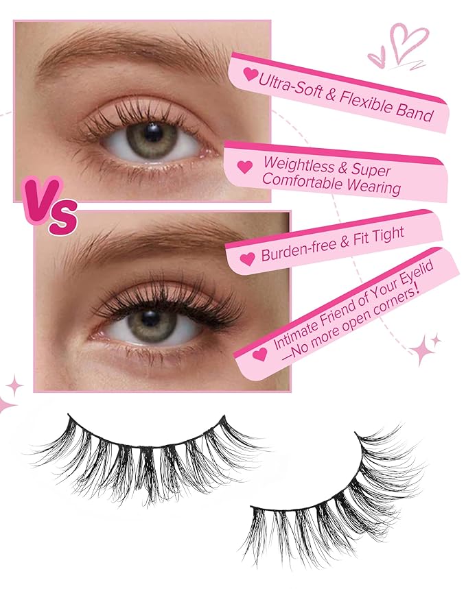 Natural Mink Lashes Wispy Lashes Fluffy Eyelashes Short Fake Lashes Volume False Lashes C Curl Eye Lashes Pack 17mm 82-SUGAR